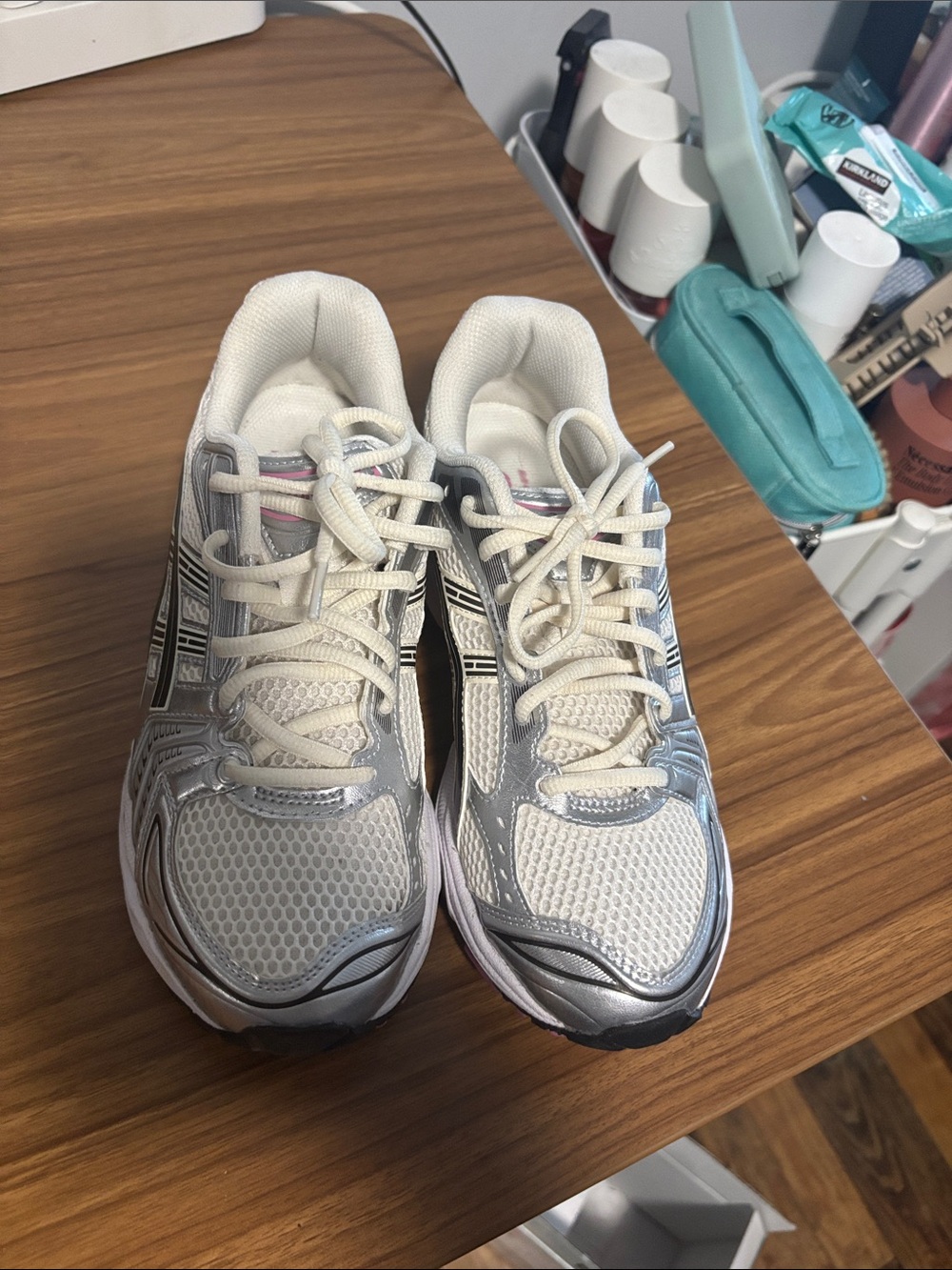 Asics Women's Silver, White & Pink Running Sneakers cream/sweet pink - Picture 4 of 7